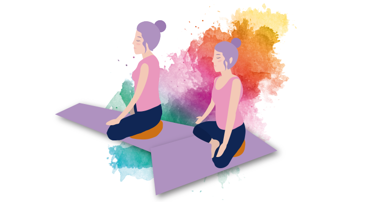 Illustration de la postureen demi-lotus avec un coussin croissant